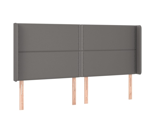 Cama box spring colchón y LED cuero sintético gris 160x200 cm