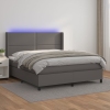 Cama box spring colchón y LED cuero sintético gris 160x200 cm