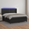 Cama box spring colchón y LED cuero sintético negro 180x200 cm