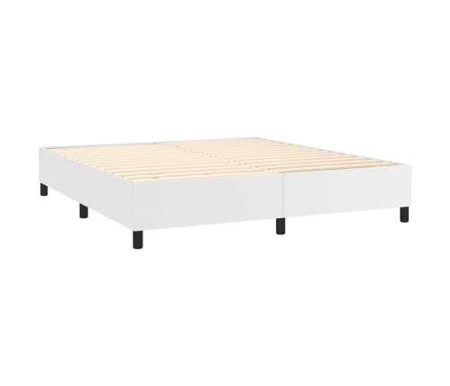 Cama box spring colchón y LED cuero sintético blanco 180x200 cm