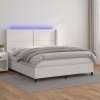 Cama box spring colchón y LED cuero sintético blanco 180x200 cm