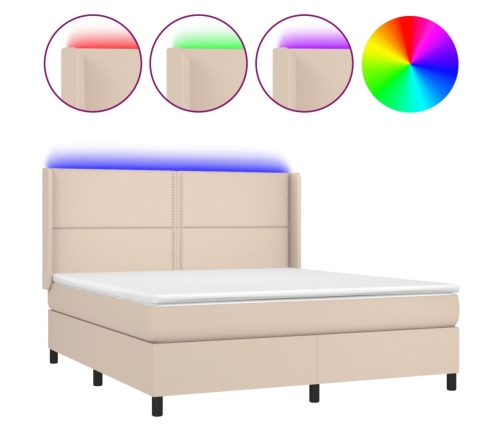 Cama box spring colchón LED cuero sintético capuchino 180x200cm