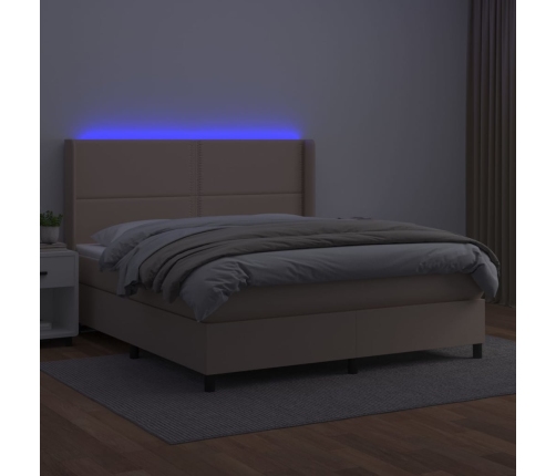 Cama box spring colchón LED cuero sintético capuchino 180x200cm