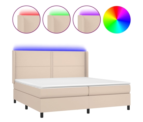 Cama box spring colchón LED cuero sintético capuchino 200x200cm