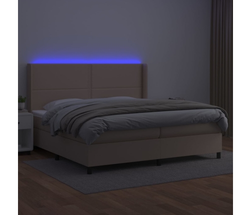 Cama box spring colchón LED cuero sintético capuchino 200x200cm