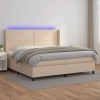 Cama box spring colchón LED cuero sintético capuchino 200x200cm