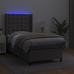 Cama box spring y colchón LED cuero sintético gris 80x200 cm