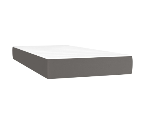 Cama box spring y colchón LED cuero sintético gris 80x200 cm