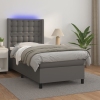 Cama box spring y colchón LED cuero sintético gris 80x200 cm