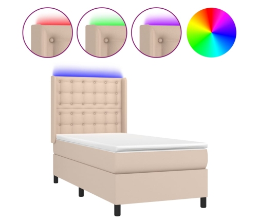 Cama box spring colchón LED cuero sintético capuchino 80x200 cm