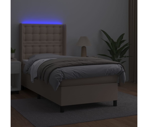 Cama box spring colchón LED cuero sintético capuchino 80x200 cm