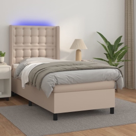 Cama box spring colchón LED cuero sintético capuchino 80x200 cm