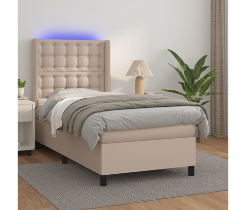 Cama box spring colchón LED cuero sintético capuchino 80x200 cm