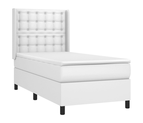 Cama box spring y colchón LED cuero sintético blanco 90x190 cm