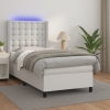 Cama box spring y colchón LED cuero sintético blanco 90x190 cm