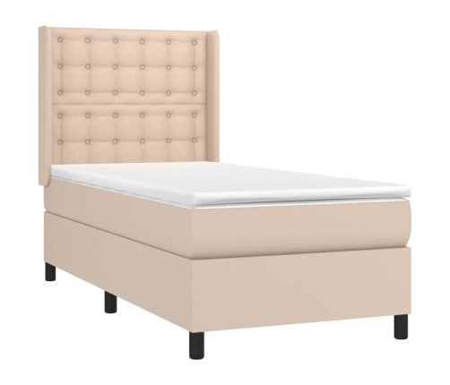 vidaXL Cama box spring colchón LED cuero sintético capuchino 90x190 cm