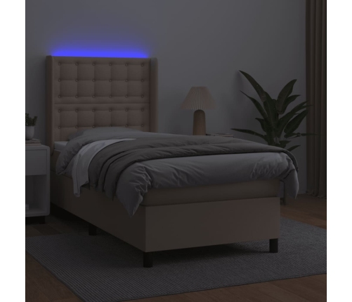 Cama box spring colchón LED cuero sintético capuchino 100x200cm