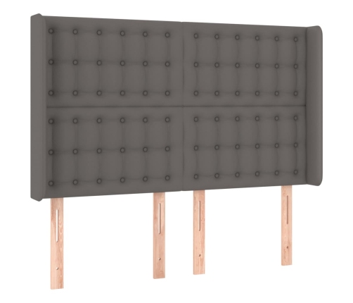 Cama box spring colchón y LED cuero sintético gris 140x190 cm