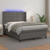 Cama box spring colchón y LED cuero sintético gris 140x190 cm