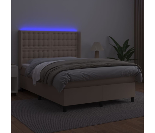 Cama box spring colchón LED cuero sintético capuchino 140x190cm