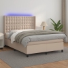 Cama box spring colchón LED cuero sintético capuchino 140x190cm