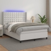 Cama box spring colchón y LED cuero sintético blanco 140x200 cm