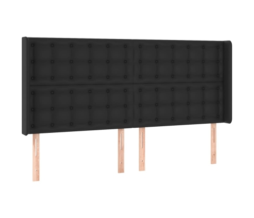 Cama box spring colchón y LED cuero sintético negro 160x200 cm