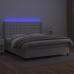 Cama box spring colchón y LED cuero sintético blanco 160x200 cm