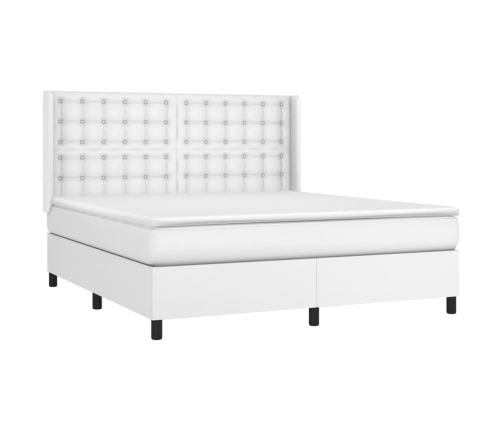 Cama box spring colchón y LED cuero sintético blanco 160x200 cm