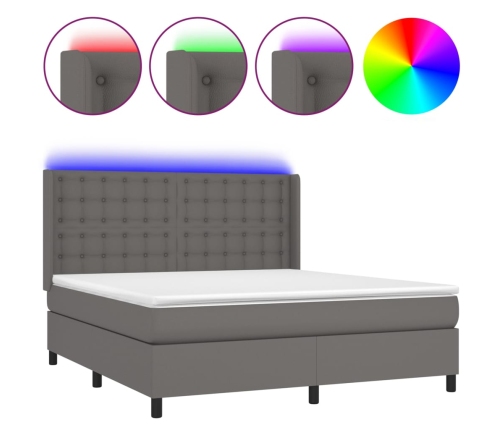 vidaXL Cama box spring colchón y LED cuero sintético gris 160x200 cm