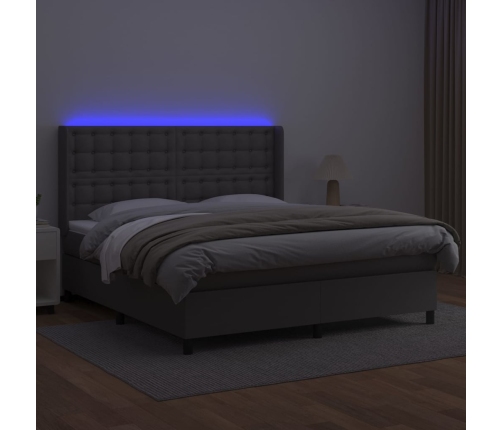 vidaXL Cama box spring colchón y LED cuero sintético gris 160x200 cm