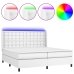 Cama box spring colchón y LED cuero sintético blanco 200x200 cm