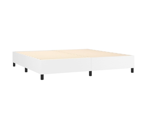 Cama box spring colchón y LED cuero sintético blanco 200x200 cm