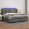 Cama box spring colchón y LED cuero sintético gris 200x200 cm