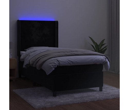 vidaXL Cama box spring colchón y LED terciopelo negro 80x200 cm