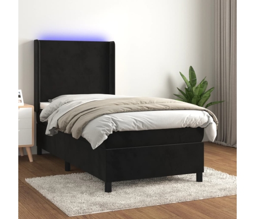 vidaXL Cama box spring colchón y LED terciopelo negro 80x200 cm