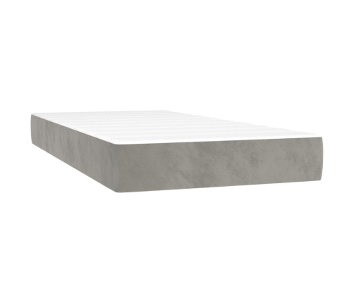 Cama box spring colchón y LED terciopelo gris claro 90x190 cm