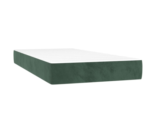 Cama box spring colchón y LED terciopelo verde oscuro 90x190 cm