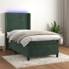 Cama box spring colchón y LED terciopelo verde oscuro 90x190 cm