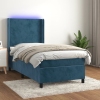 Cama box spring colchón y LED terciopelo azul oscuro 90x190 cm