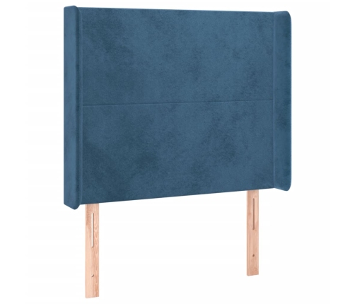 Cama box spring colchón y LED terciopelo azul oscuro 90x200 cm