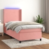 Cama box spring colchón y LED terciopelo rosa 100x200 cm