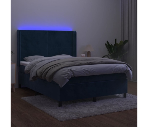 Cama box spring colchón y LED terciopelo azul oscuro 140x190 cm