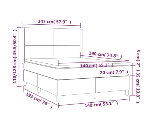 Cama box spring colchón y LED terciopelo rosa 140x190 cm