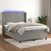 Cama box spring colchón y LED terciopelo gris claro 140x200 cm