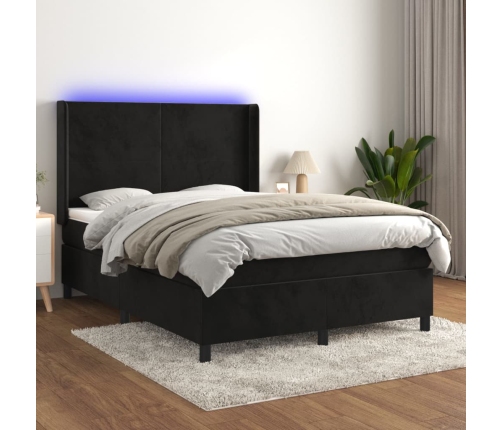 Cama box spring colchón y LED terciopelo negro 140x200 cm