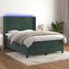 Cama box spring colchón y LED terciopelo verde oscuro 140x200cm