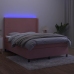 Cama box spring colchón y LED terciopelo rosa 140x200 cm