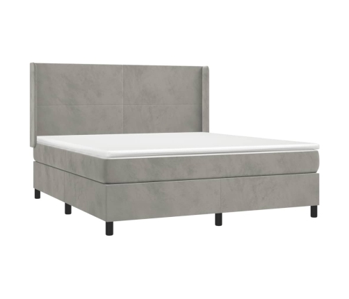 Cama box spring colchón y LED terciopelo gris claro 160x200 cm