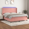 Cama box spring colchón y LED terciopelo rosa 160x200 cm